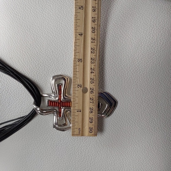 Colorful Cross Pendant Necklace on Multi-Strand Black Cord - Picture 10 of 10